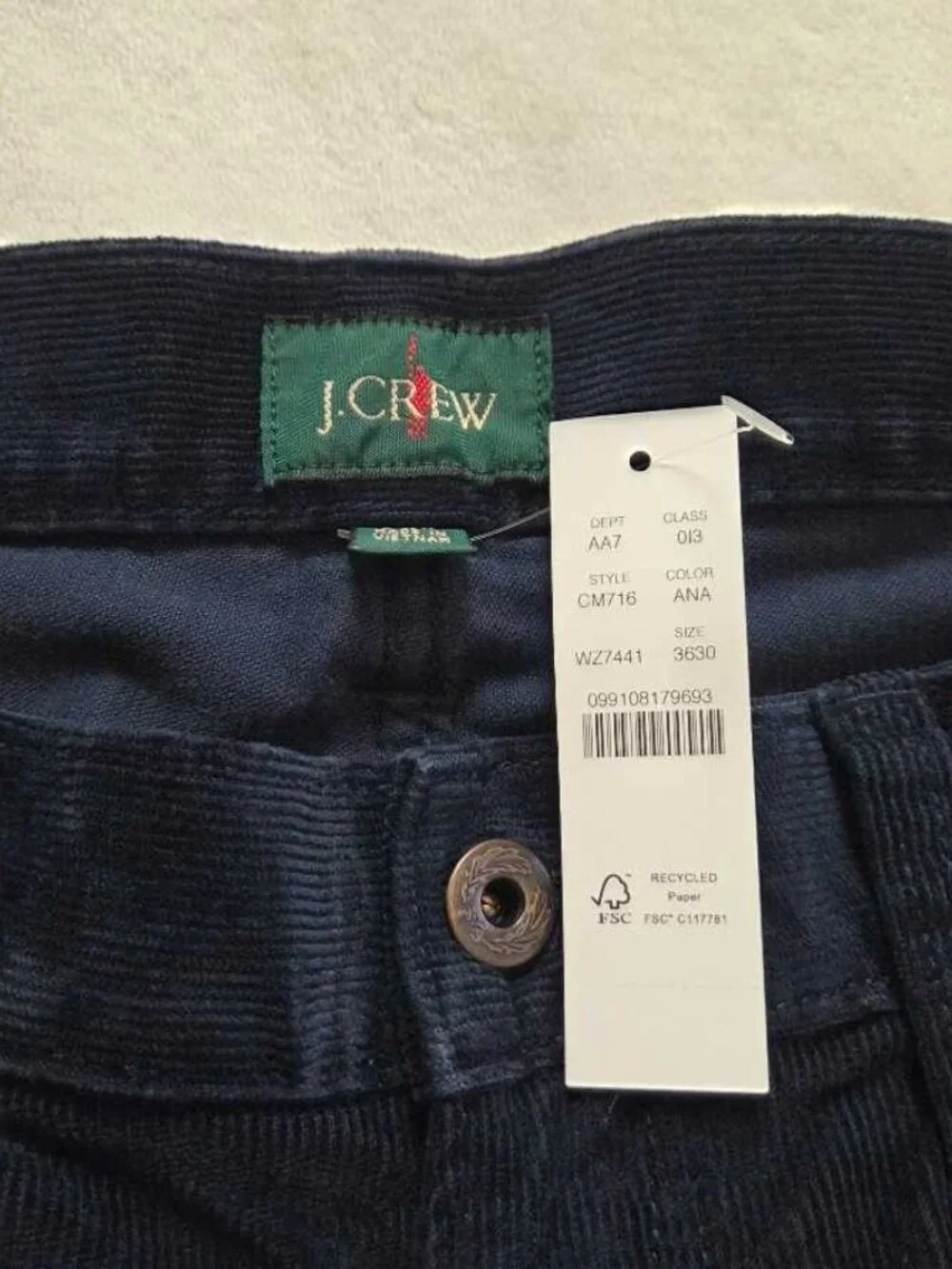 New 36x30 J.Crew 770 straight-fit five-pocket pant in stretch corduroy Navy cord